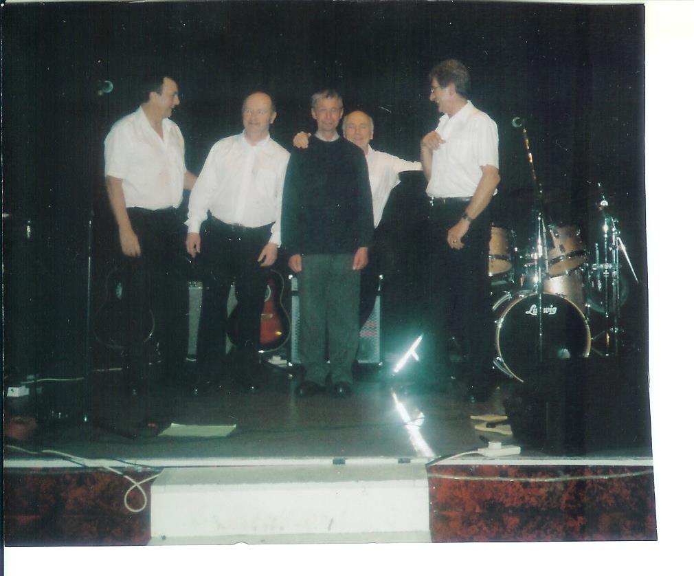 Our mate Douggie with the band. Think this was taken on stage at Wakefield City WMC